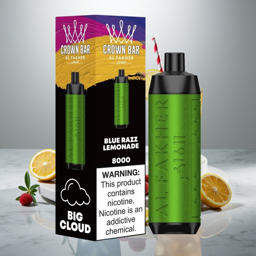 Al Fakher Crown Bar 8000 Crystal vape μιας χρήσης 18ml 5mg Μπλε Ραζ Λεμονάδα