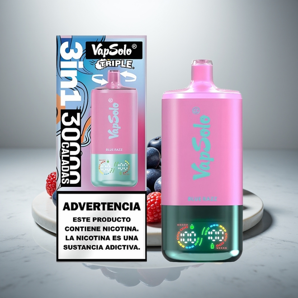 VapSolo Triple 30000 Puffs 40ml Blue Razz Type-C 3 Oil Tanks