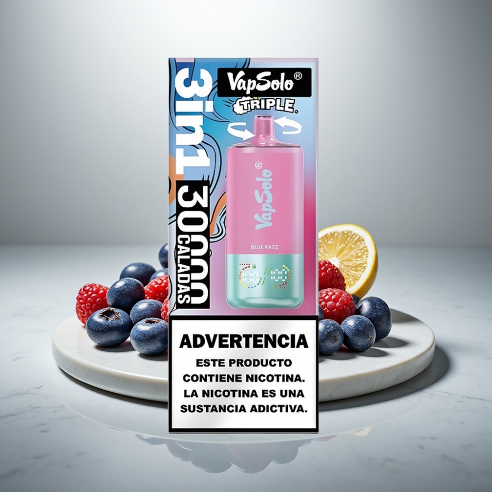 VapSolo Triple 30000 Puffs 40ml Blue Razz Type-C 3 Oil Tanks