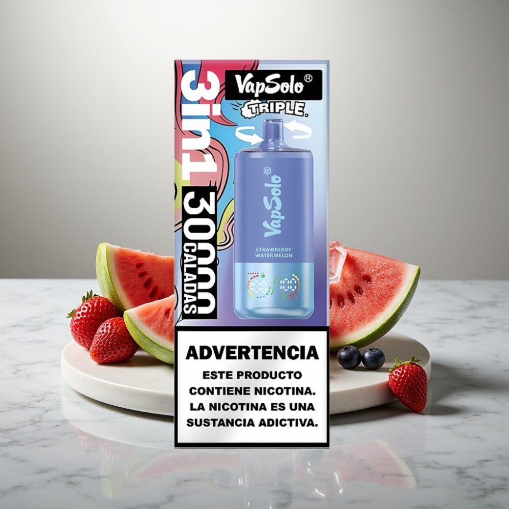 VapSolo Triple 30000 Puffs 40ml Φράουλα Καρπούζι & Μύρτιλο Πάγο Type-C